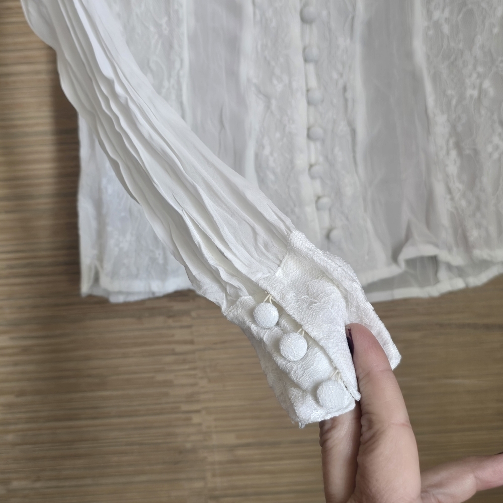 Fairy White Sheer Lace Top M Festival Coquette Whimsical Boho - Picture 4 of 7